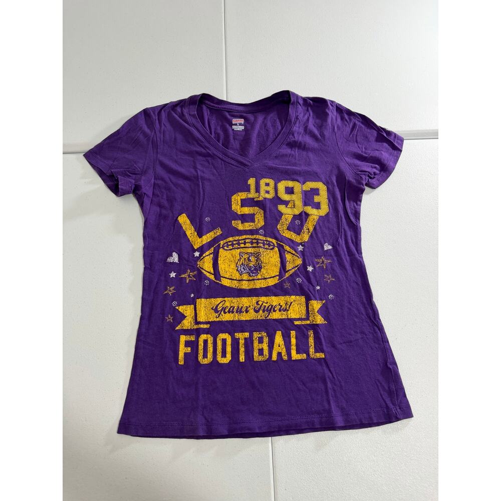Soffe LSU Tigers 1893 Geaux Tigers Football Womens L Purple Tee